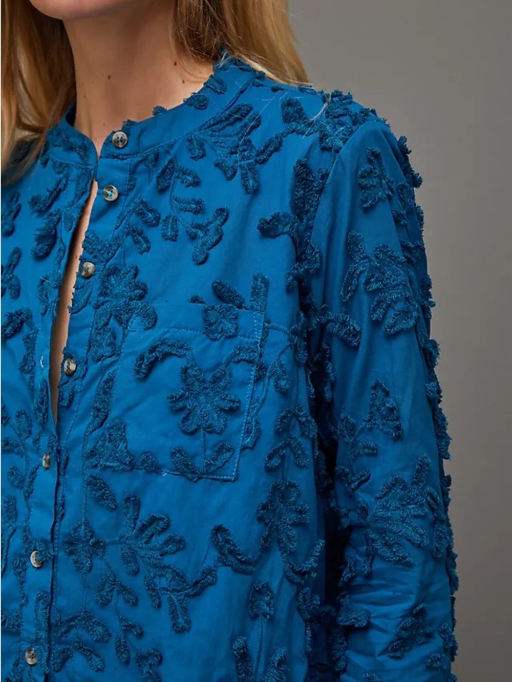 Pilcro - The Whitney Textured Trapeze Buttondown Blouse in Blue